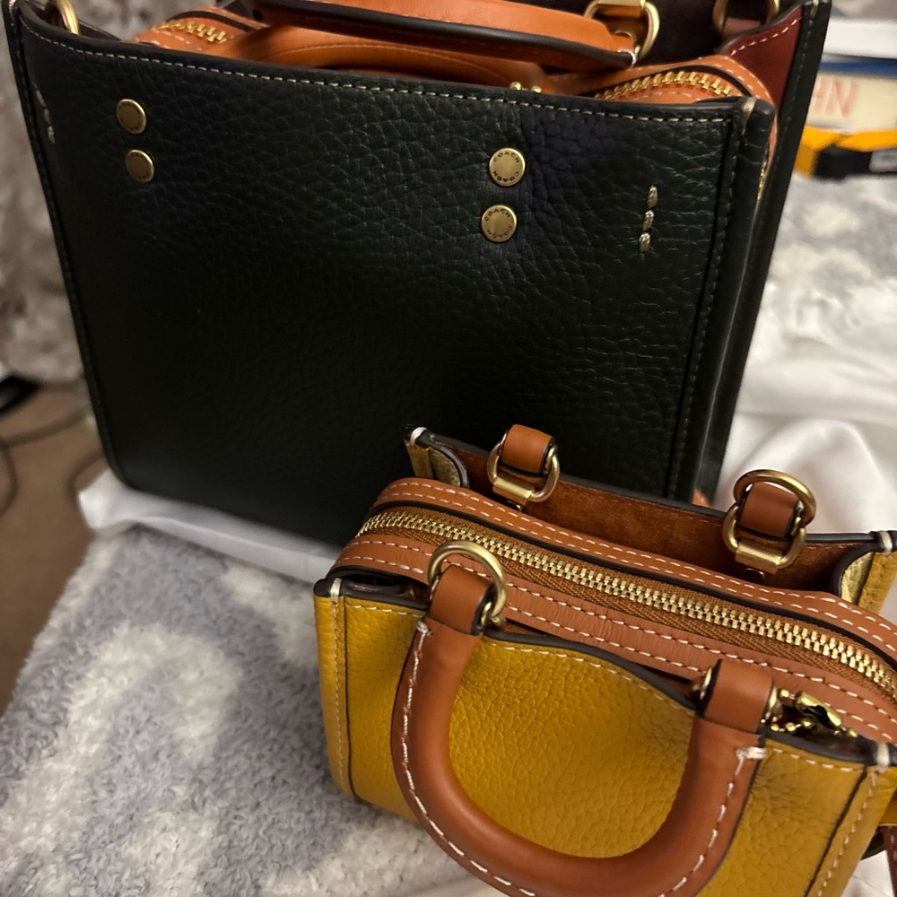 Coach Rogue Bags in Black and Yellow with Structured Design